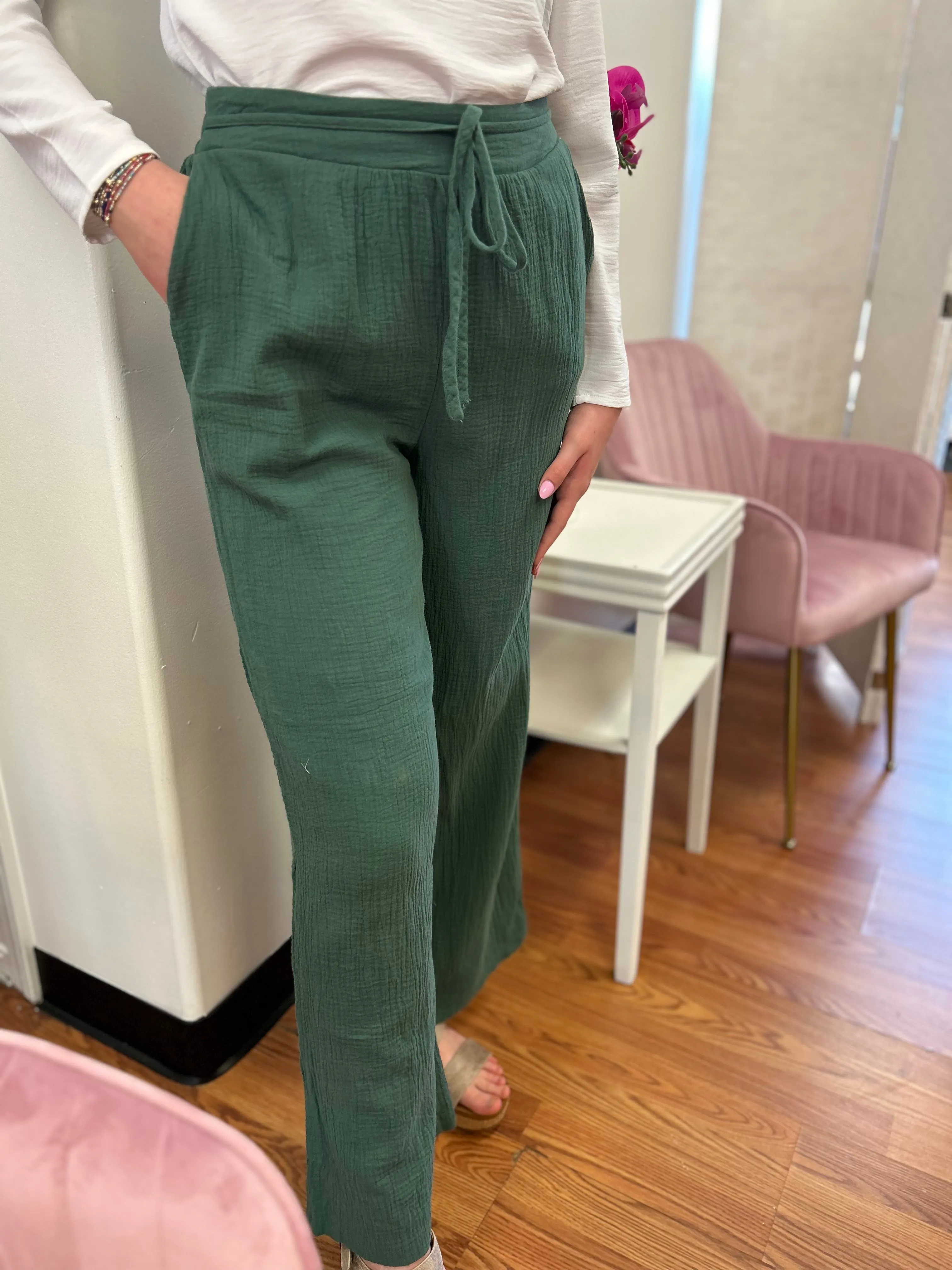 Crinkle Texture Wide Leg Pants