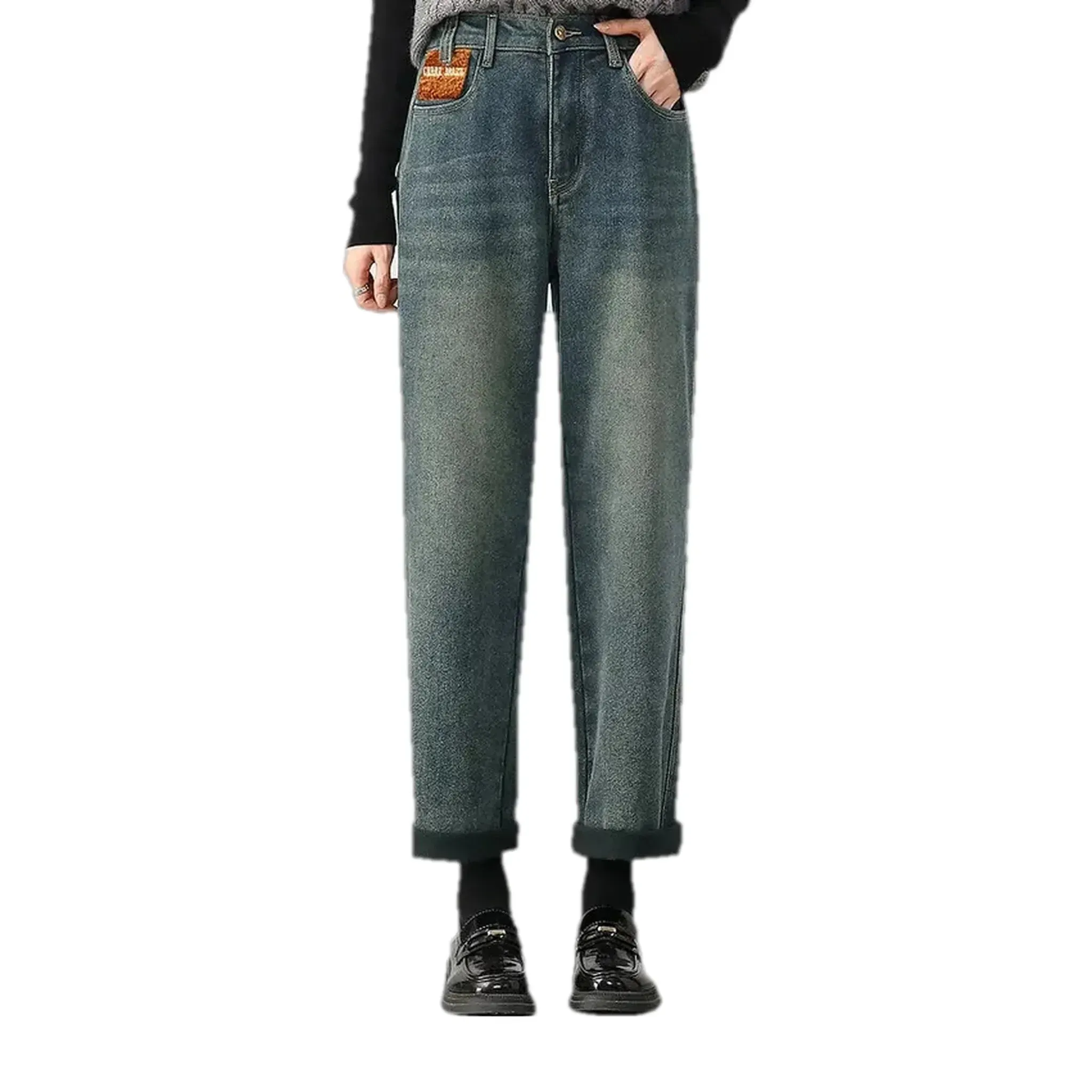 Cuffed and elastic jeans for women