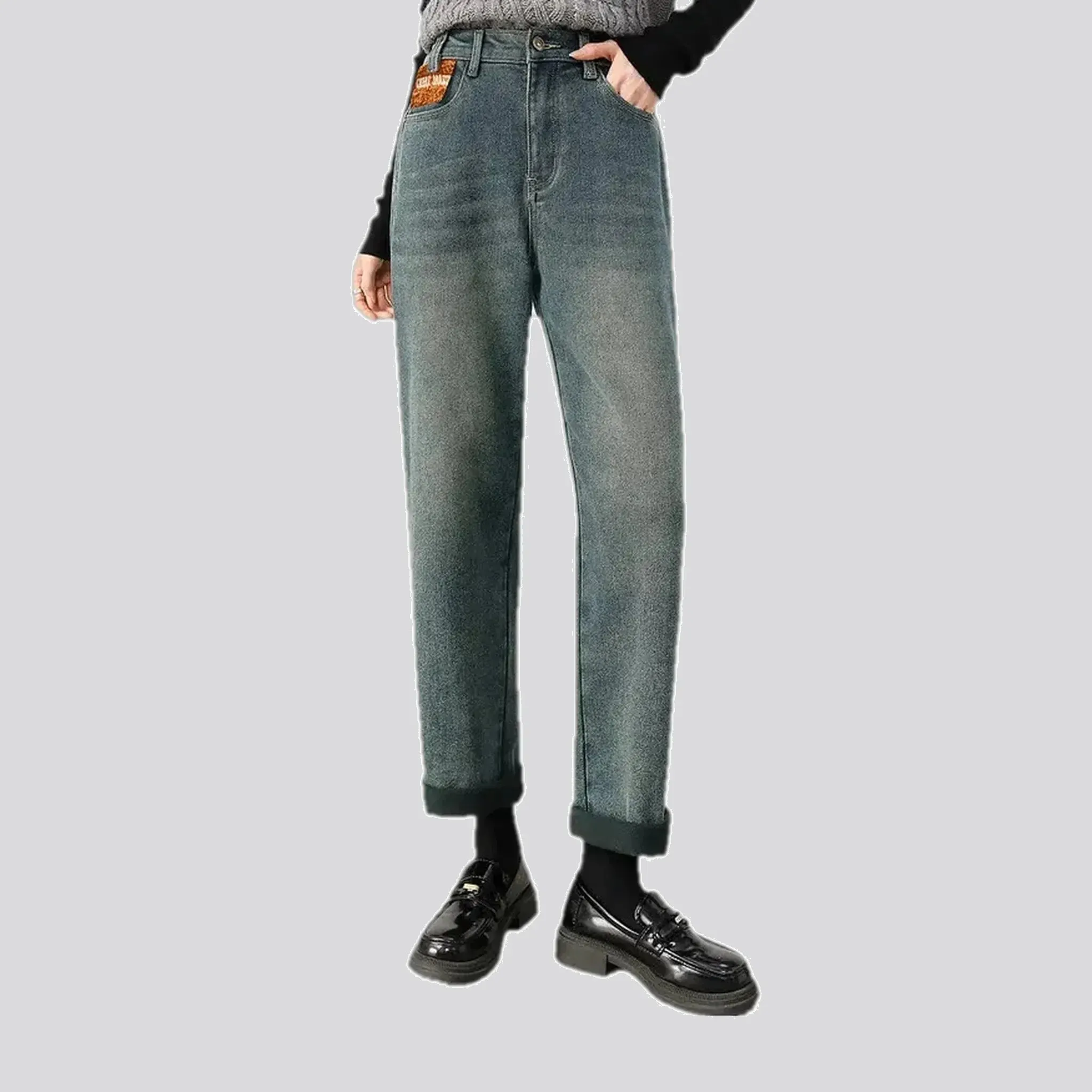 Cuffed and elastic jeans for women