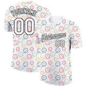Custom White Black 3D Pattern Design Smile Emoji Performance T-Shirt