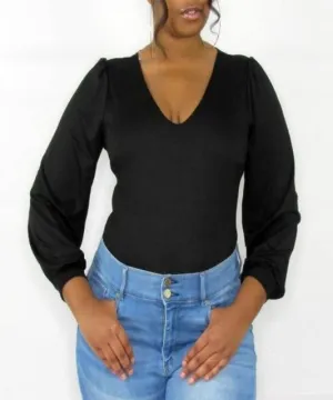 Danielle V-neck Bodysuit Black (Plus)