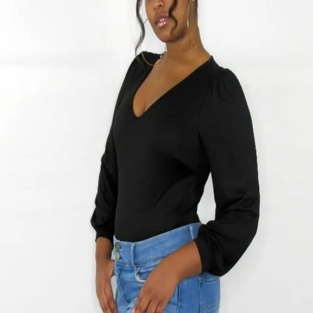 Danielle V-neck Bodysuit Black (Plus)