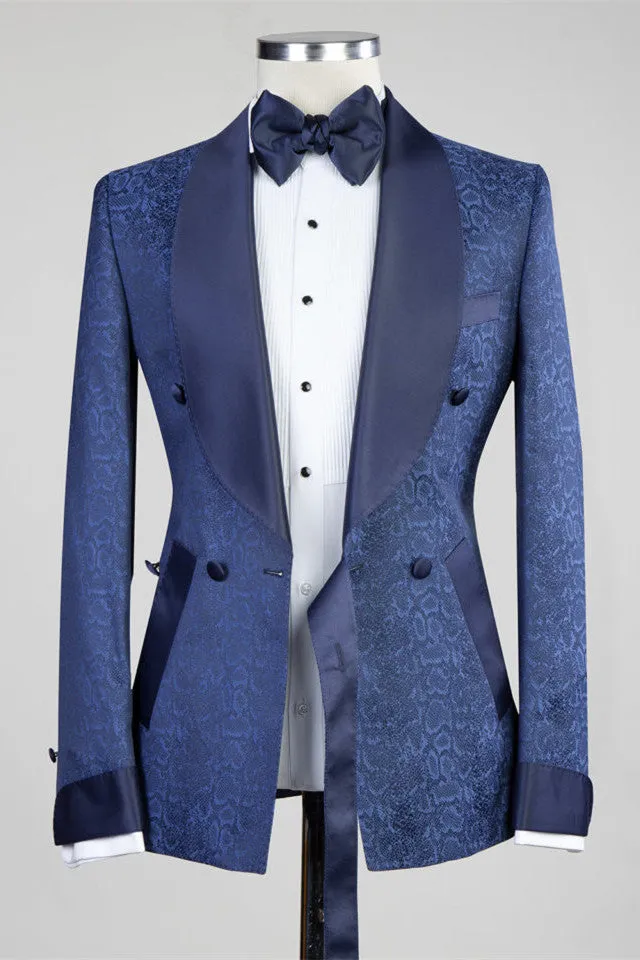 Dark Navy Slim Fit Double Breasted Fashion Men Suits for Wedding