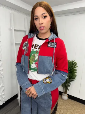 Denim Crop Hoodie