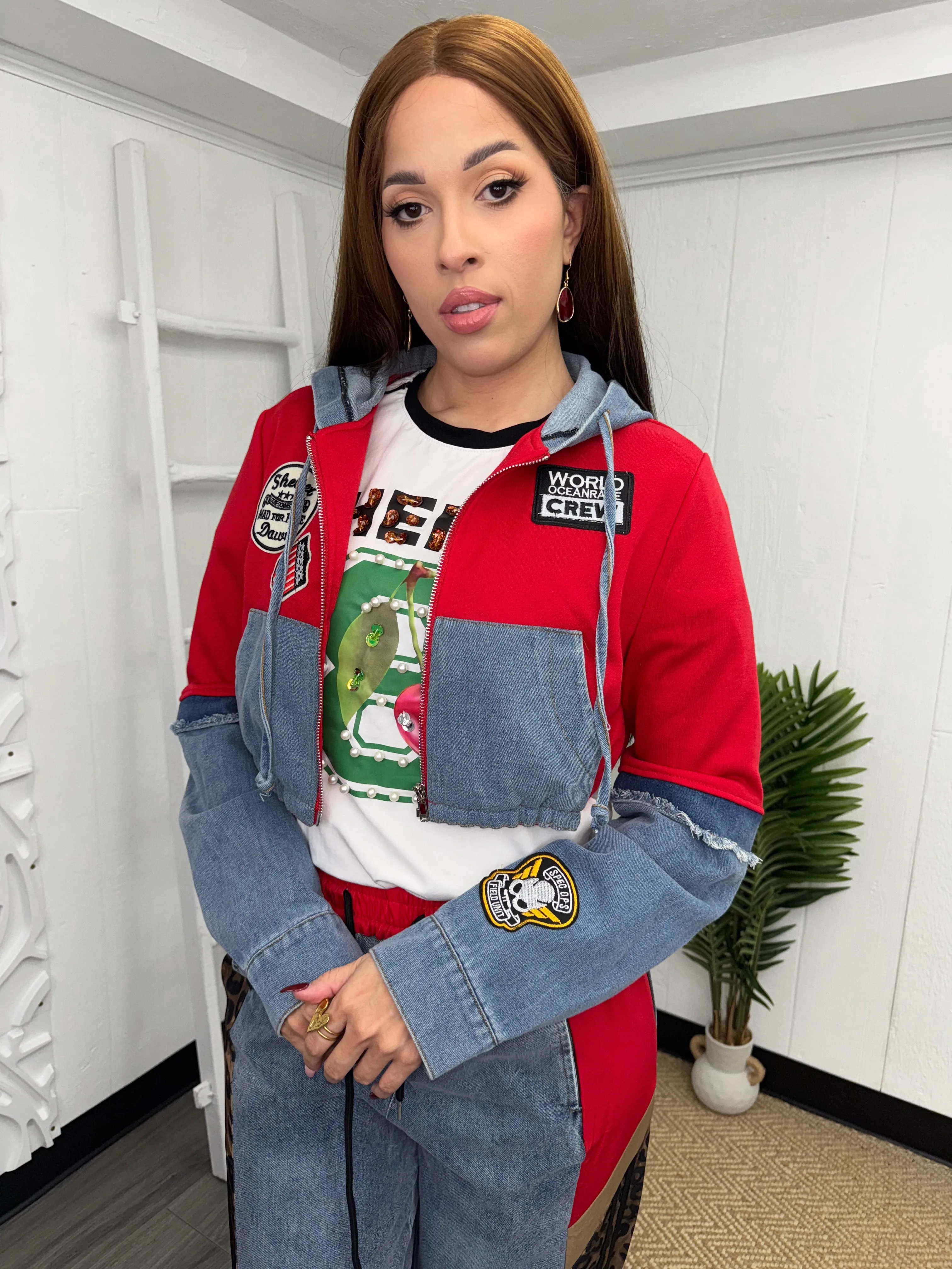 Denim Crop Hoodie