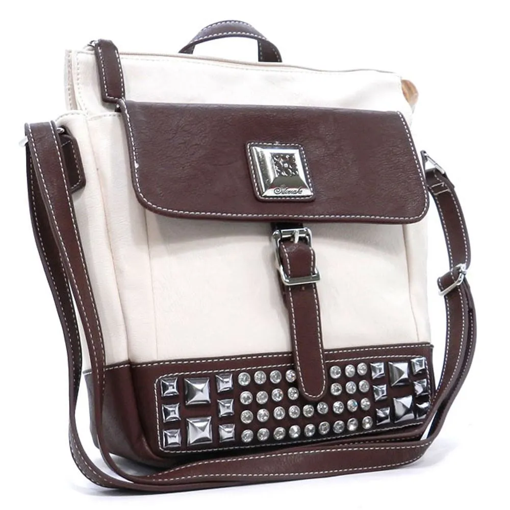 Designer Color Block Cross-body Pockets rhinestone Studs L crossover Messenger B