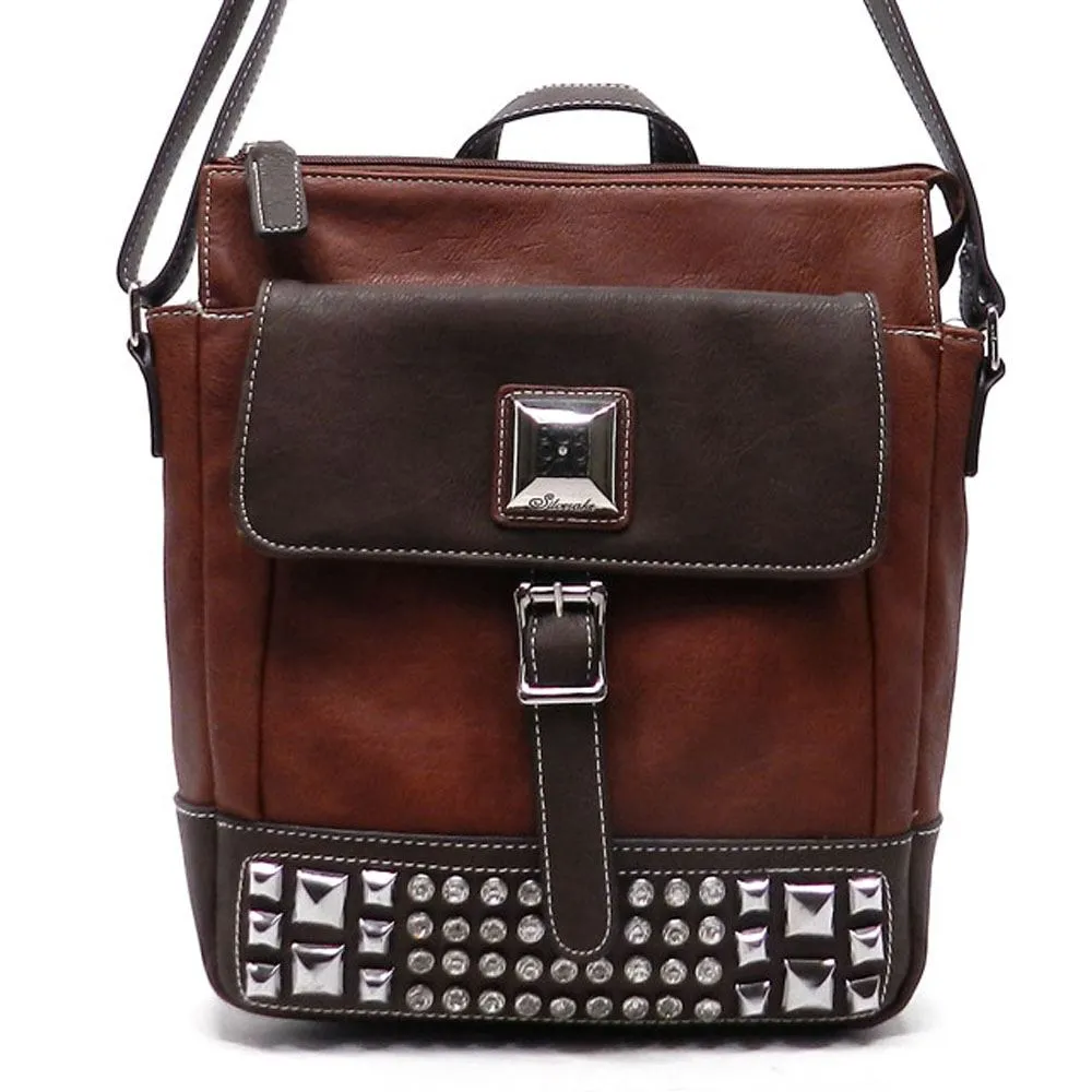 Designer Color Block Cross-body Pockets rhinestone Studs L crossover Messenger B