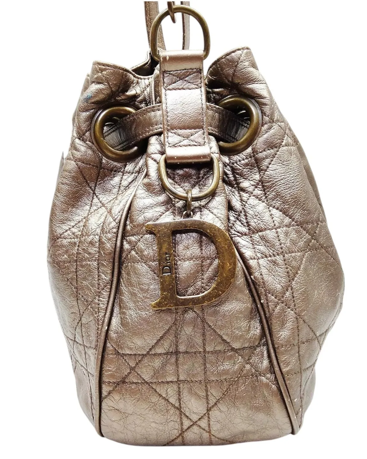 Dior Chrome Leather Cannage Bucket Bag
