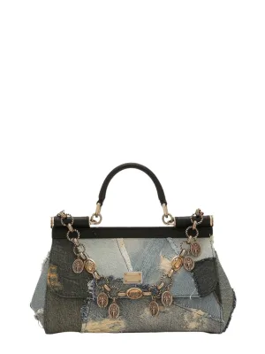 Dolce & Gabbana Elongated Medium Sicily Handbag in Denim Blue