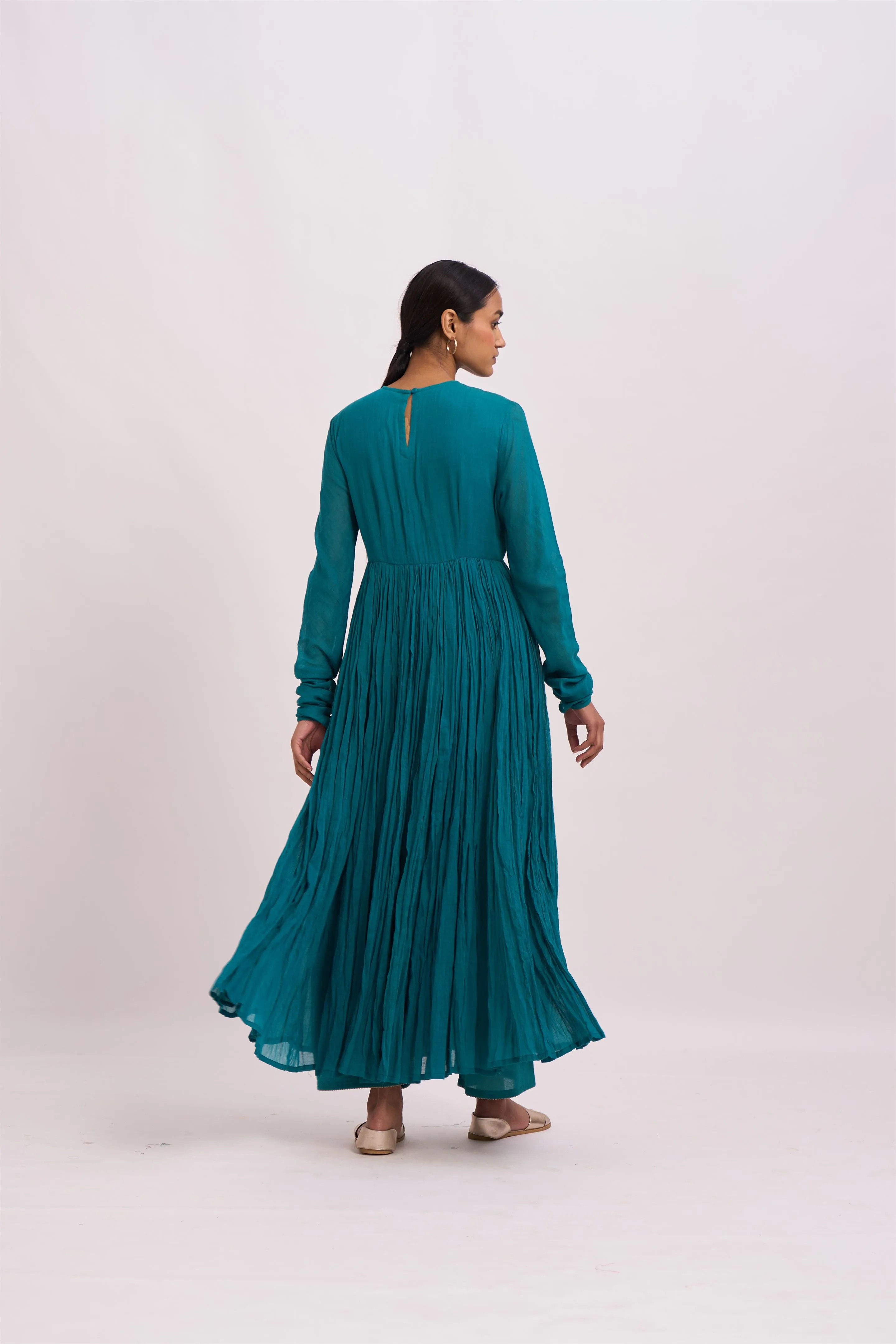 Dot   I   Ghoomar Ibri Anarkali - Set  Cotton Gauze Anarkali with Cotton Pants  Teal  SS24-G-5