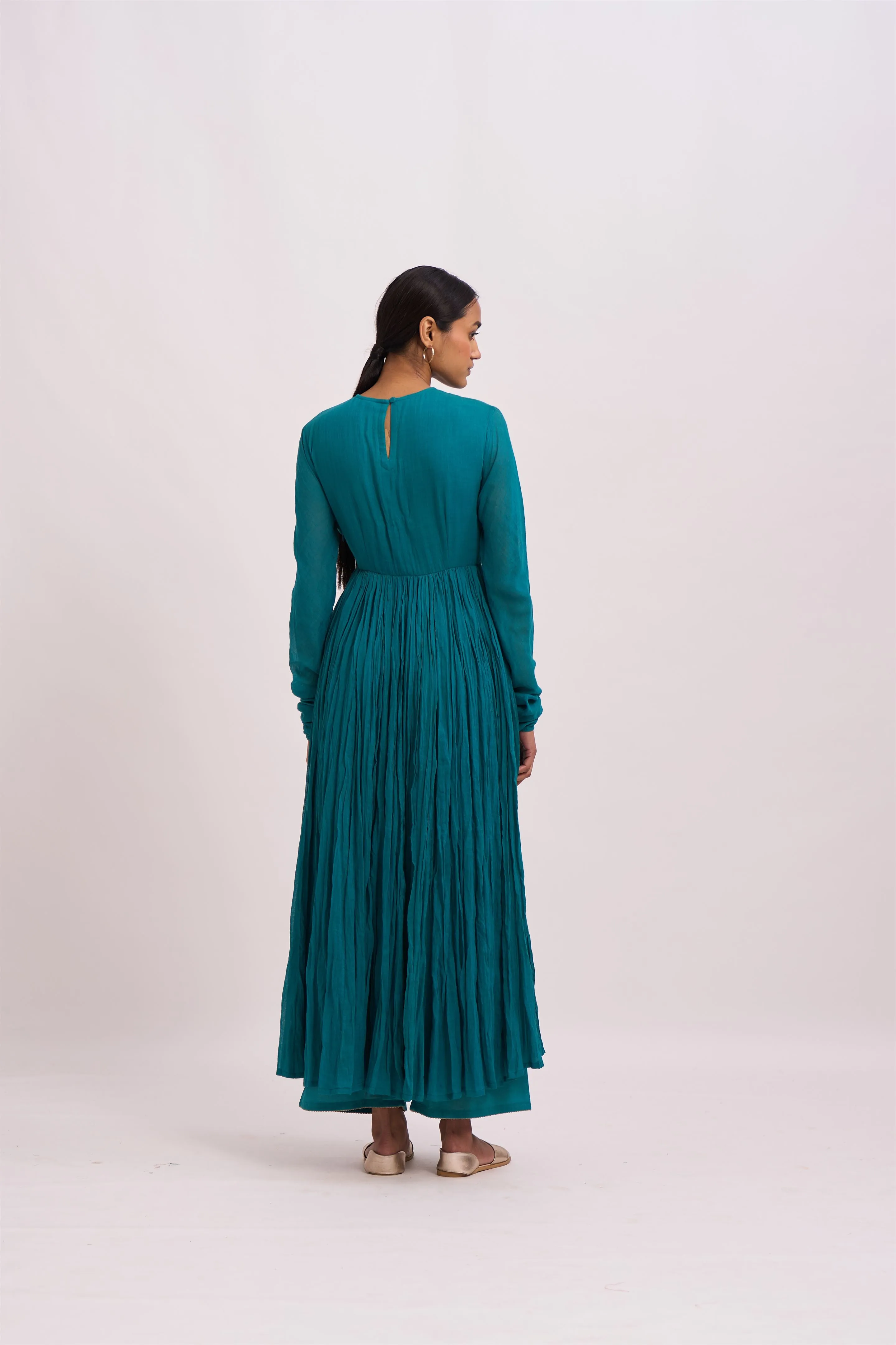 Dot   I   Ghoomar Ibri Anarkali - Set  Cotton Gauze Anarkali with Cotton Pants  Teal  SS24-G-5