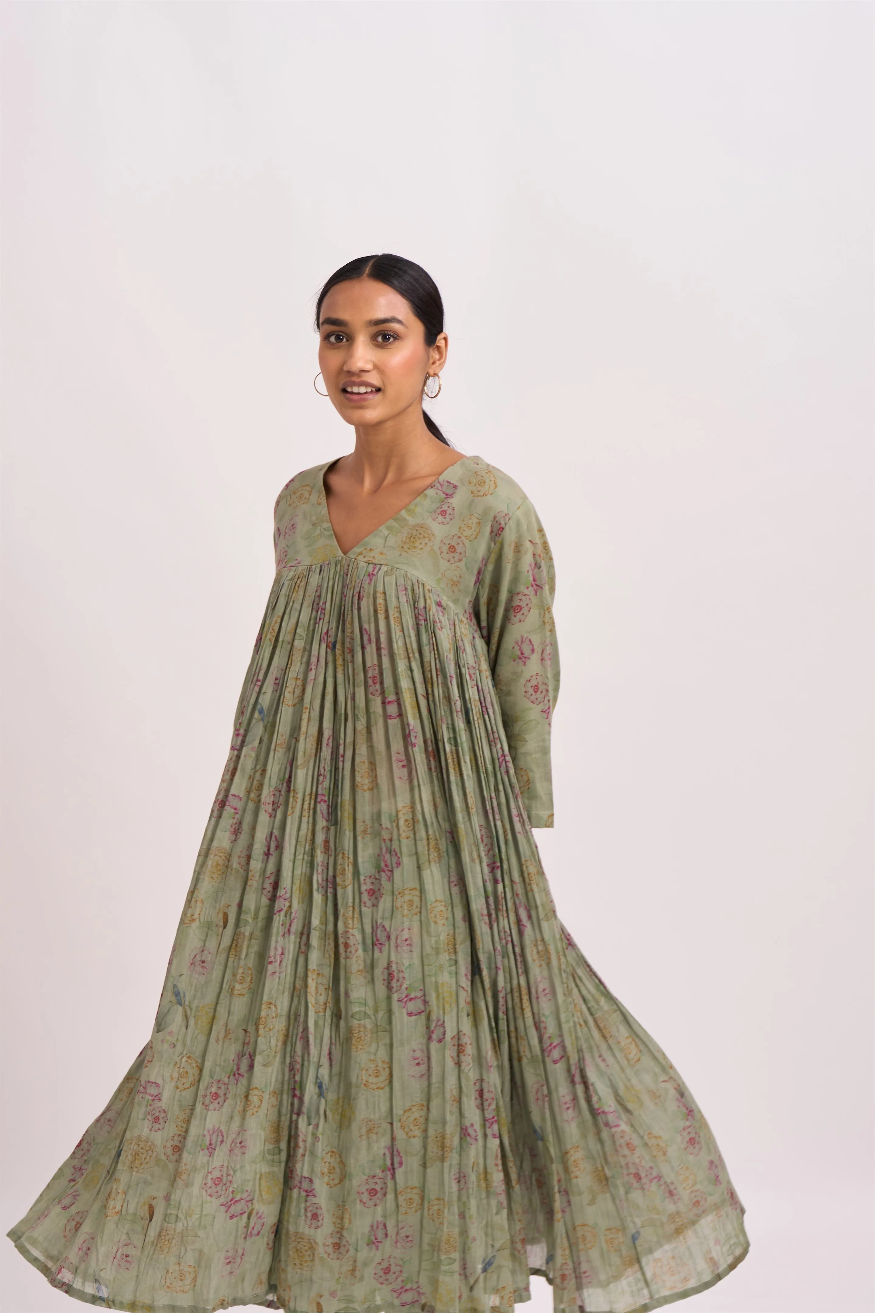 Dot   I   Jaal Print Furjan K-1 Kurta Set 100% cotton Kurta with Straight Cottonsilk Pant  Leaf Green  SS24-K-1