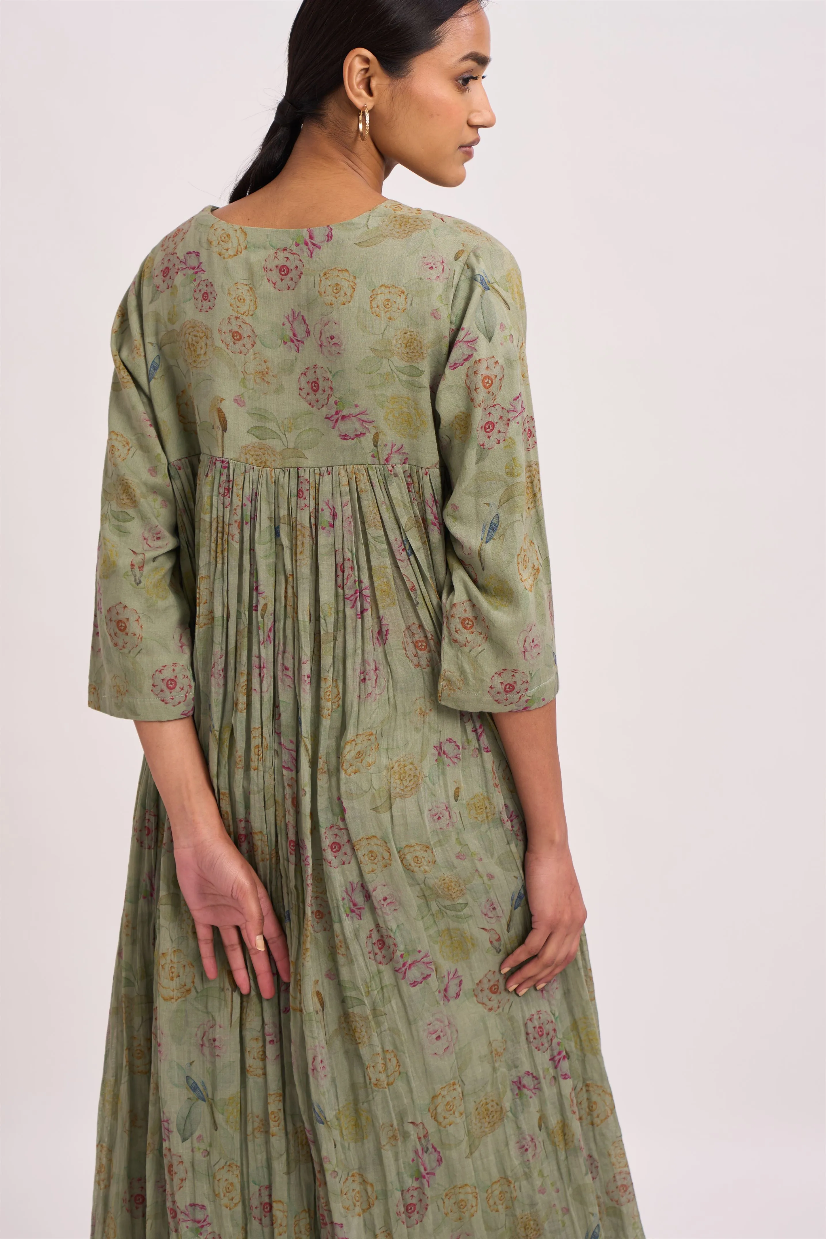 Dot   I   Jaal Print Furjan K-1 Kurta Set 100% cotton Kurta with Straight Cottonsilk Pant  Leaf Green  SS24-K-1