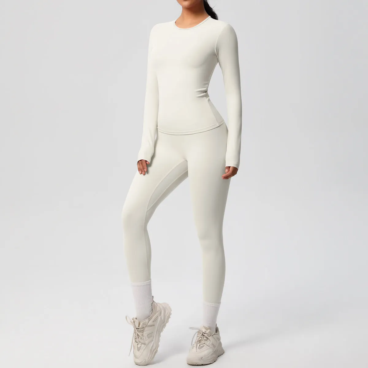 Double-sided Sanding Pure Color Tight Training Long Sleeve Yoga Clothes Suit
