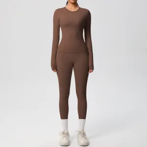Double-sided Sanding Pure Color Tight Training Long Sleeve Yoga Clothes Suit