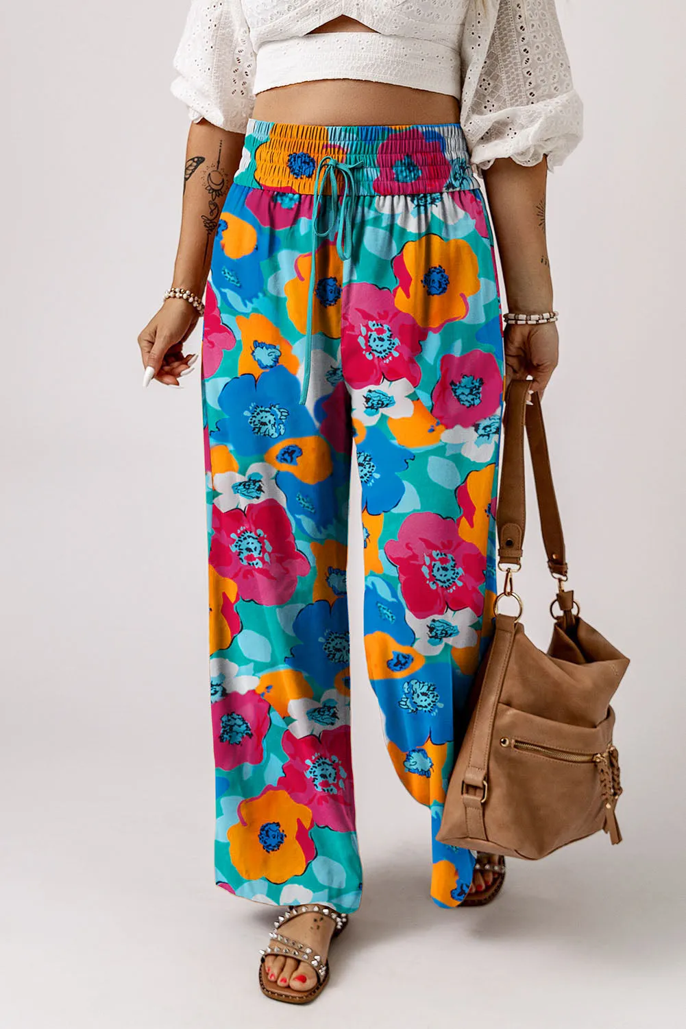 Drawstring Elastic Waist Casual Wide Leg Pants