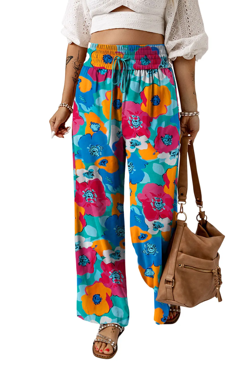 Drawstring Elastic Waist Casual Wide Leg Pants