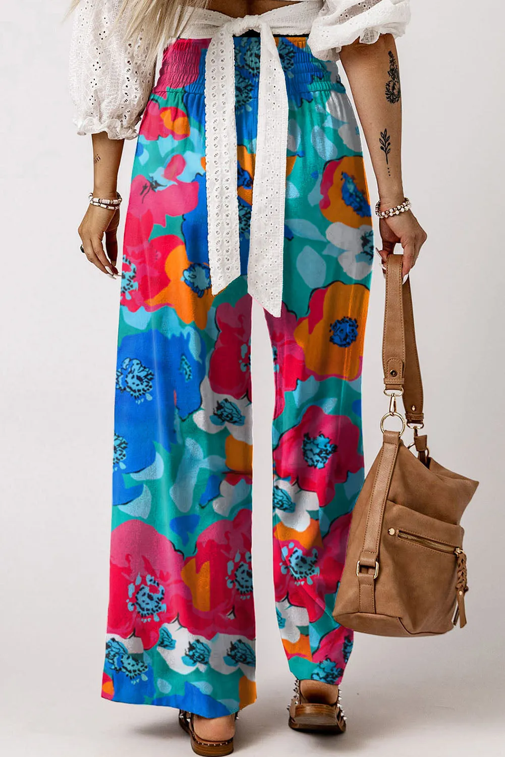 Drawstring Elastic Waist Casual Wide Leg Pants