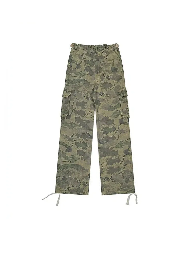 Drawstring Waist Camo Cargo Pants