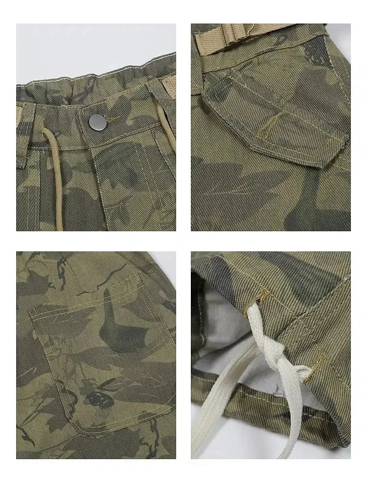 Drawstring Waist Camo Cargo Pants