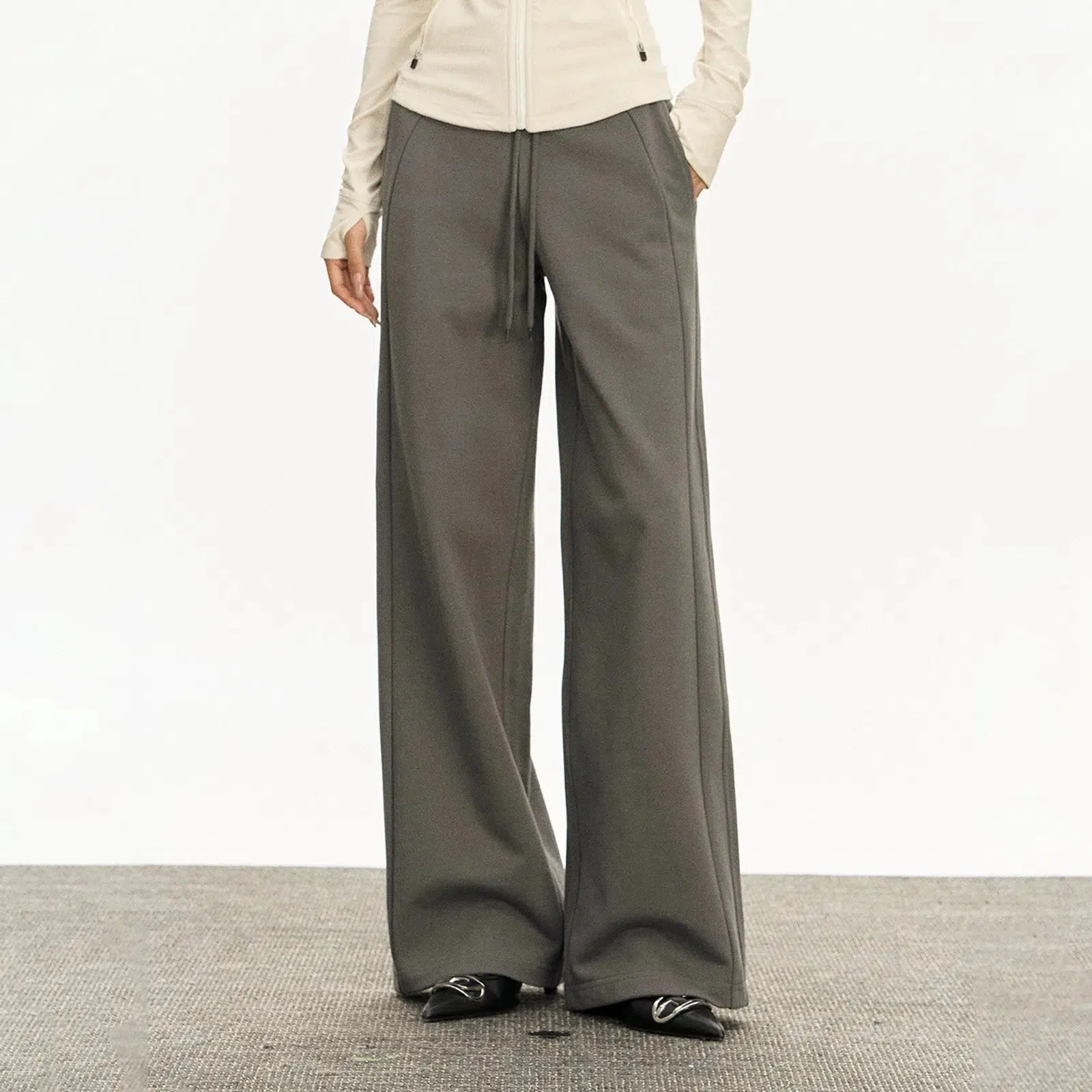 Drawstring Waist Wide-Leg Casual Pants