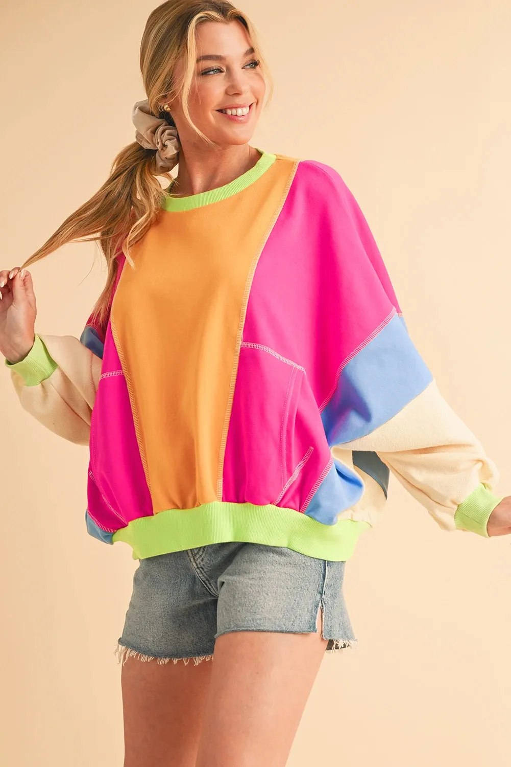 Dylen Colorblock Patchwork Drop Shoulder Top