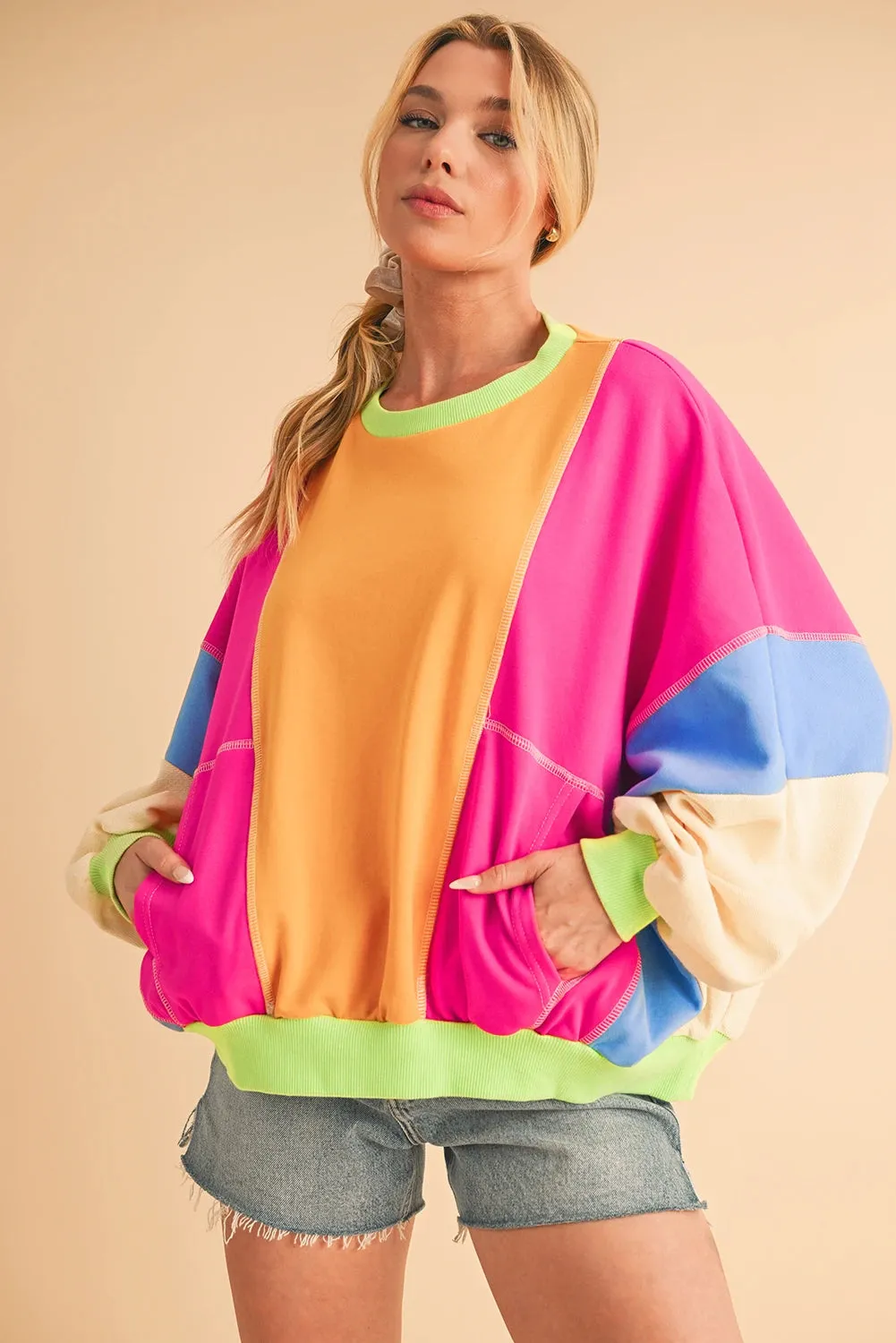 Dylen Colorblock Patchwork Drop Shoulder Top
