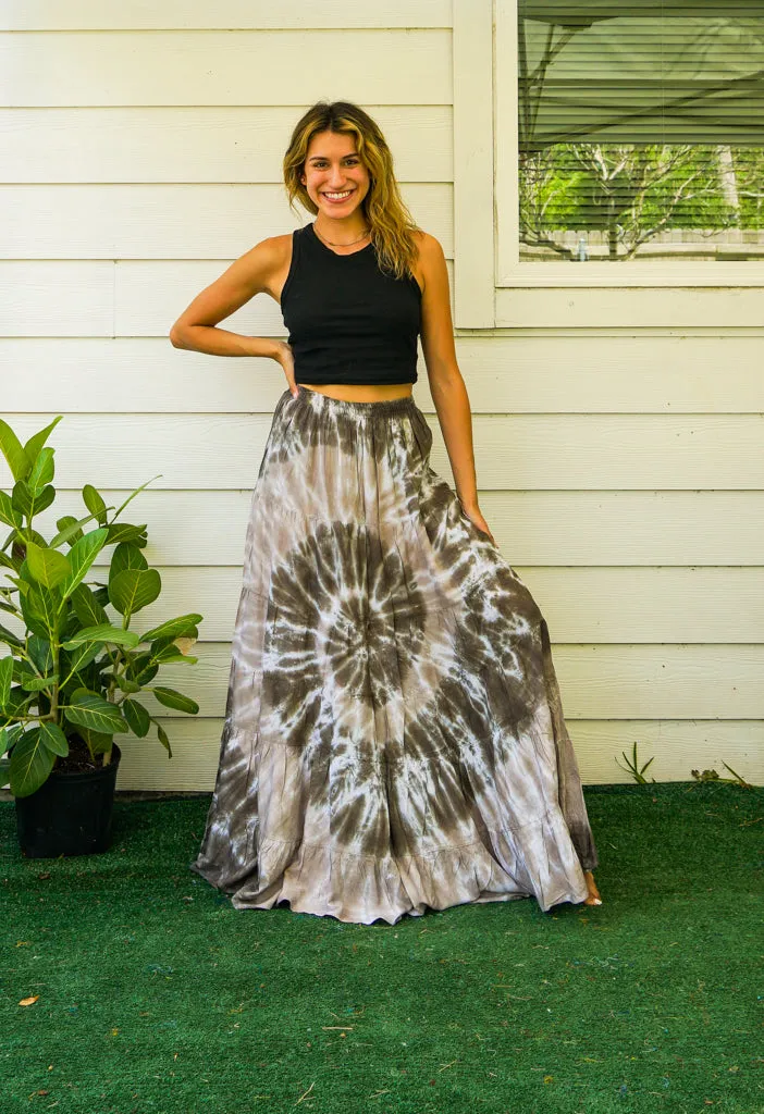 Earthy Spiral Hand Dyed Tiered Maxi Skirt