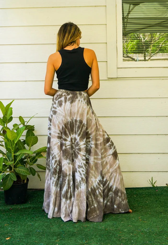Earthy Spiral Hand Dyed Tiered Maxi Skirt