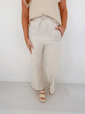 Effortless Style Striped Wide Leg Pants - Taupe