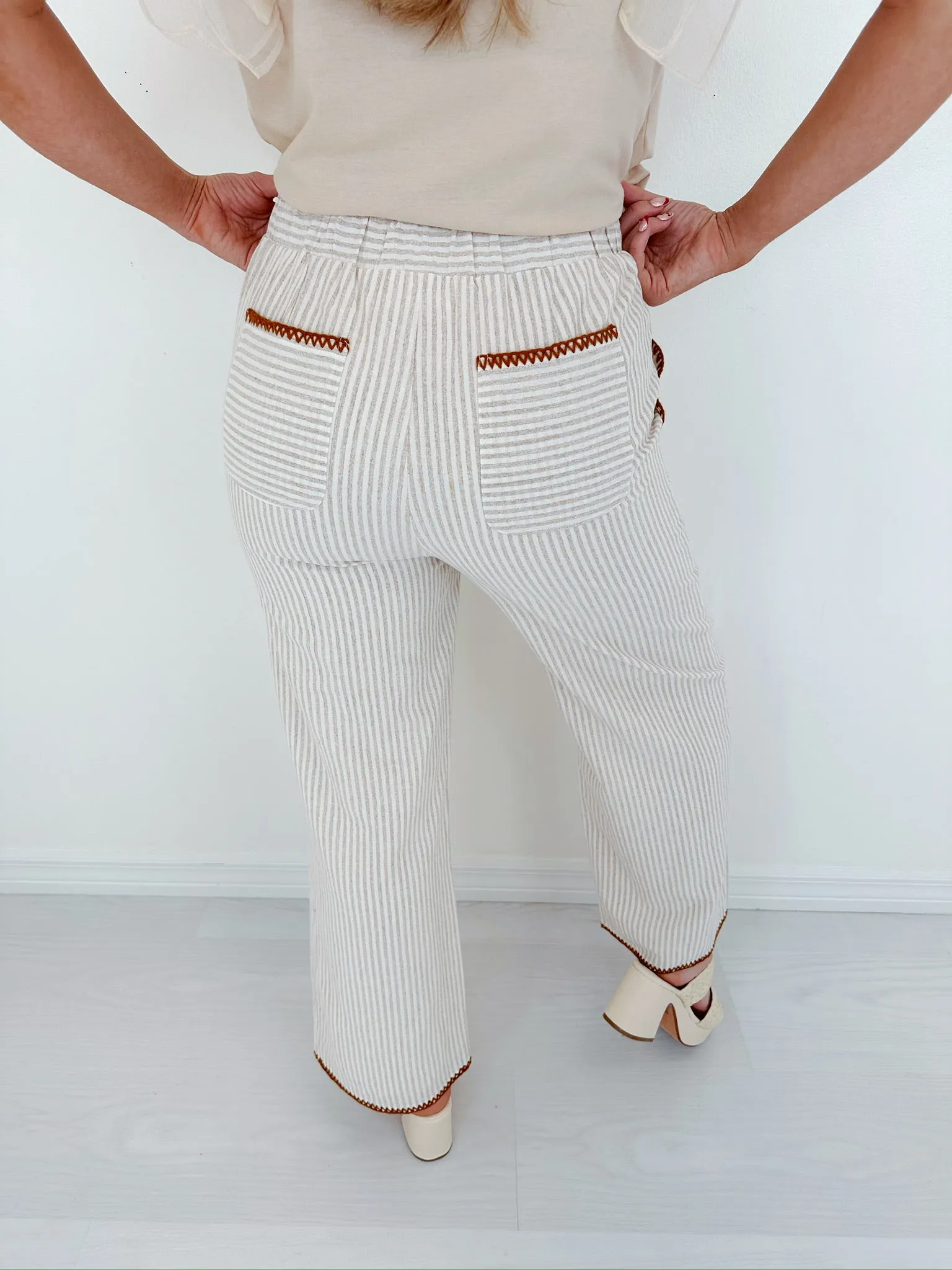 Effortless Style Striped Wide Leg Pants - Taupe