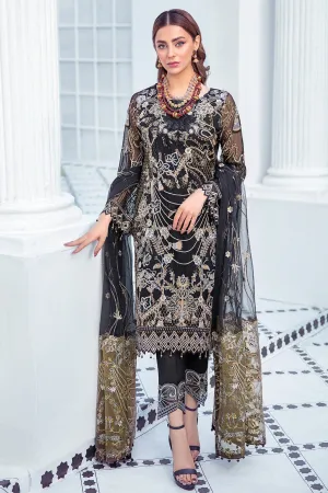 Elegant Chiffon Dress Pakistani in Black Color #PF372