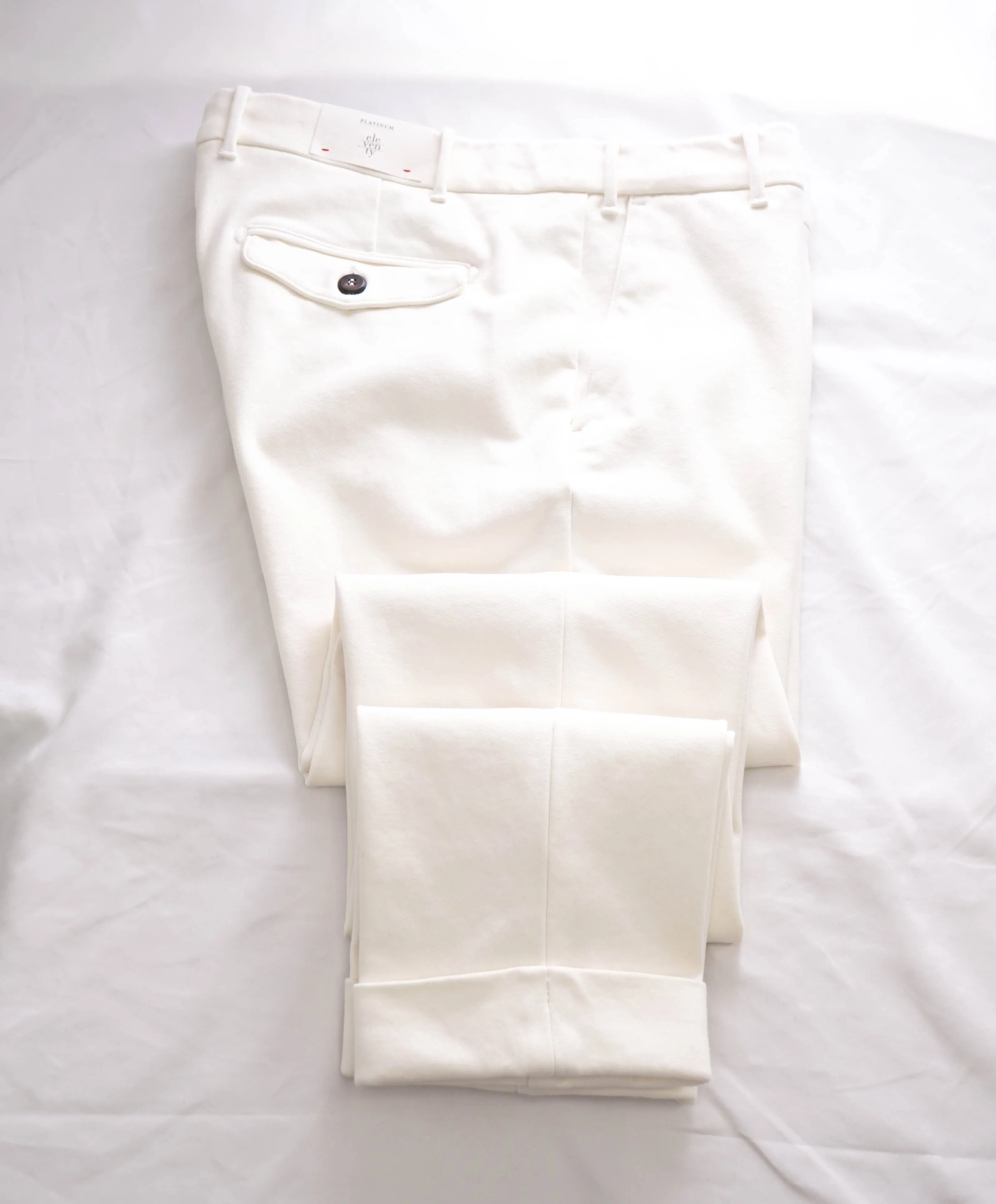 ELEVENTY - Ivory/White Stretch Cotton Blend Dress/Casual Cuffed Pants- 33W