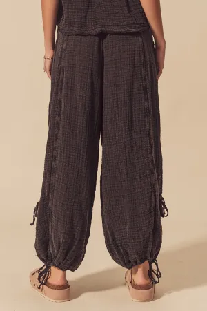 Ellie Mineral Washed Crinkle Gauze Joggers - Charcoal Black