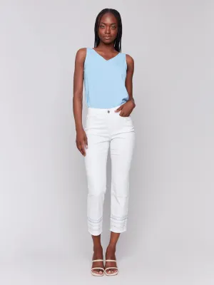 Embroidered Hem Jeans - White