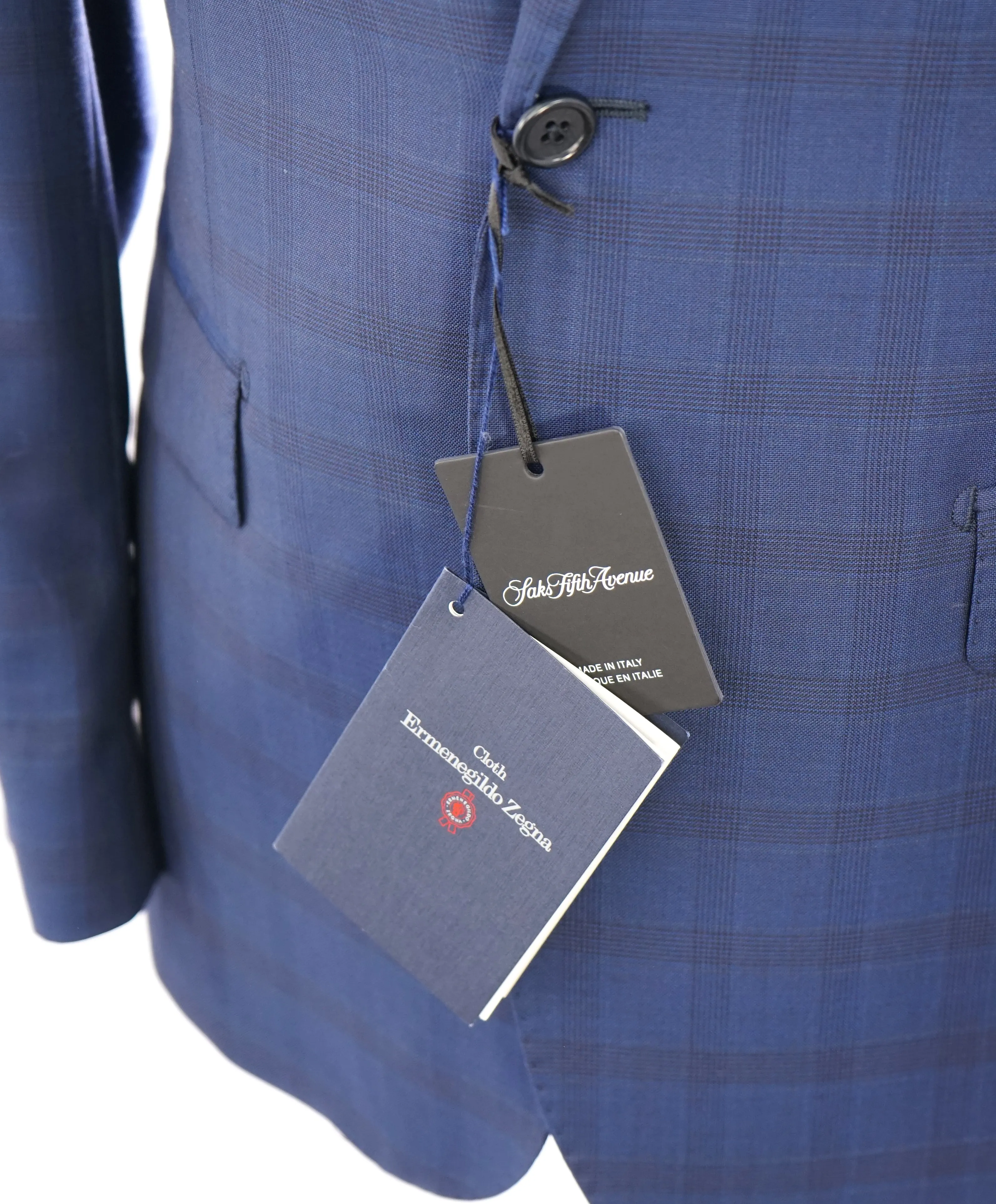 ERMENEGILDO ZEGNA - By SAKS FIFTH AVENUE "Classic" Blue Plaid Check Suit - 38R