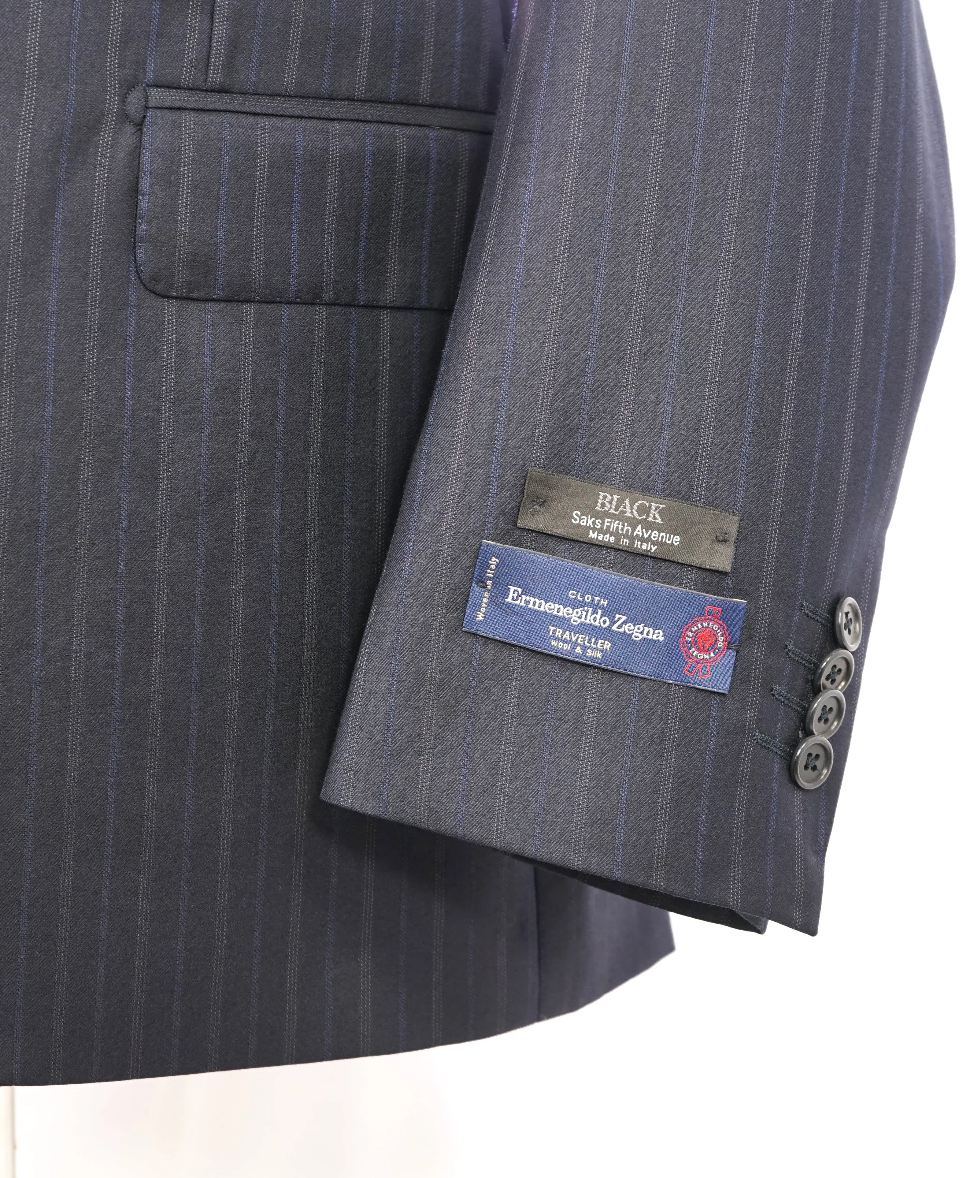 ERMENEGILDO ZEGNA - By SAKS FIFTH AVENUE "Classic" SILK Blue Stripe Suit - 42R