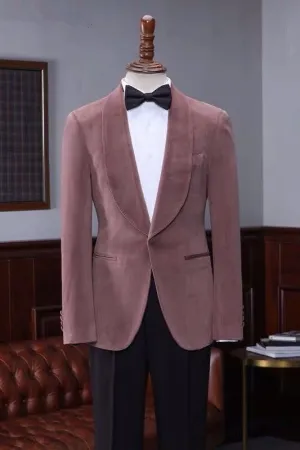 Fashion Pink Velvet Shawl Laple Men Suits for Wedding