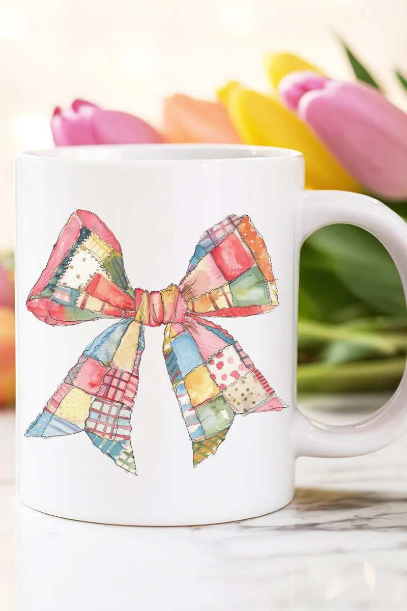 Faux Patchwork Quilt Stripe Bow Ceramic Mug