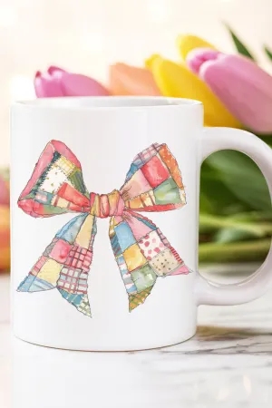 Faux Patchwork Quilt Stripe Bow Ceramic Mug