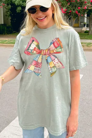 Faux Patchwork Quilt Stripe Bow Comfort Colors Adult Ring-Spun Cotton Tee