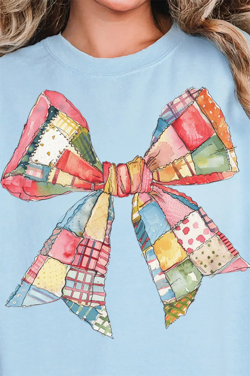 Faux Patchwork Quilt Stripe Bow Unisex NuBlend Crew Sweatshirt
