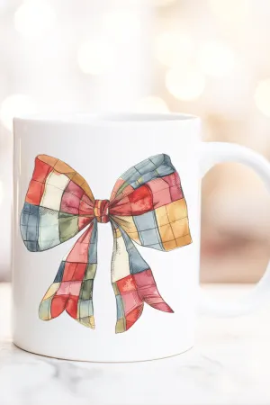 Faux Patchwork Red Bow Ceramic Mug