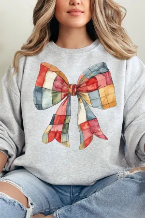 Faux Patchwork Red Bow Heavy-weight Crew Sweatshirt