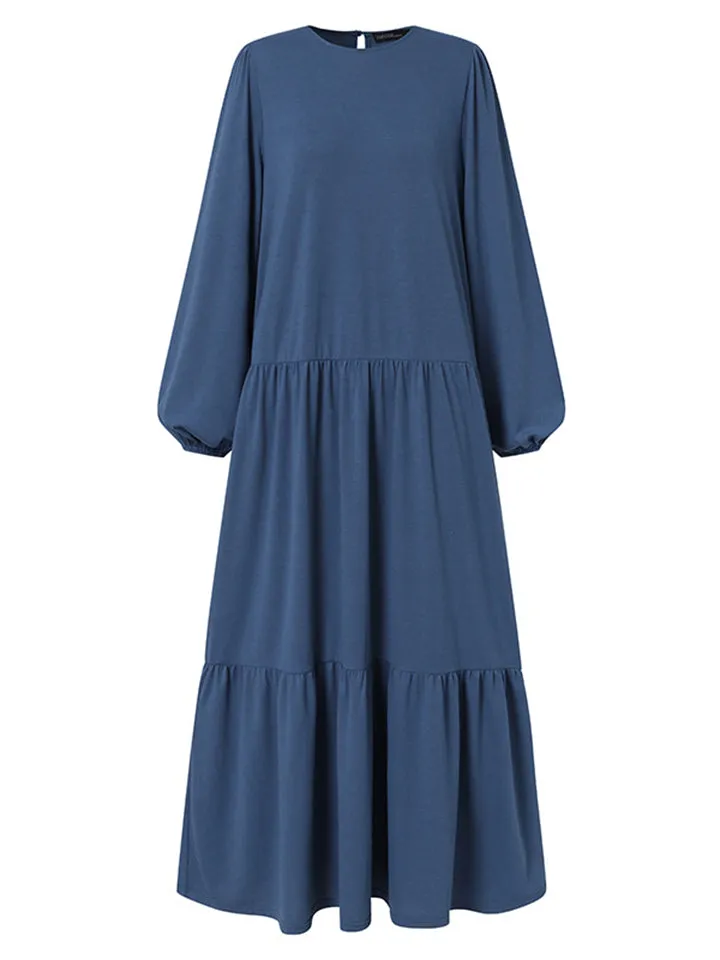 Female Plus Size Pleated Round Neck Patchwork Dresses