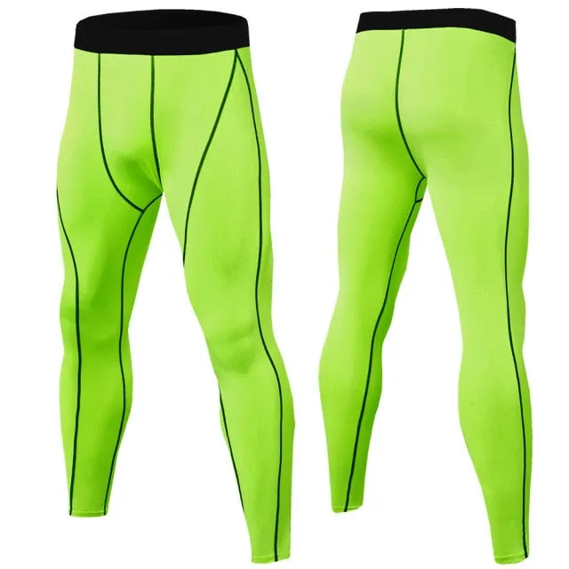 Fitness Men's Running Tights High Elastic Compression Sports Leggings Quick Dry Ankle Length Pants Gym Socks Plus Sizes