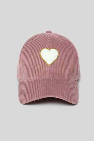 FWCAP2217 - Heart Chenille Patch Corduroy Baseball Cap