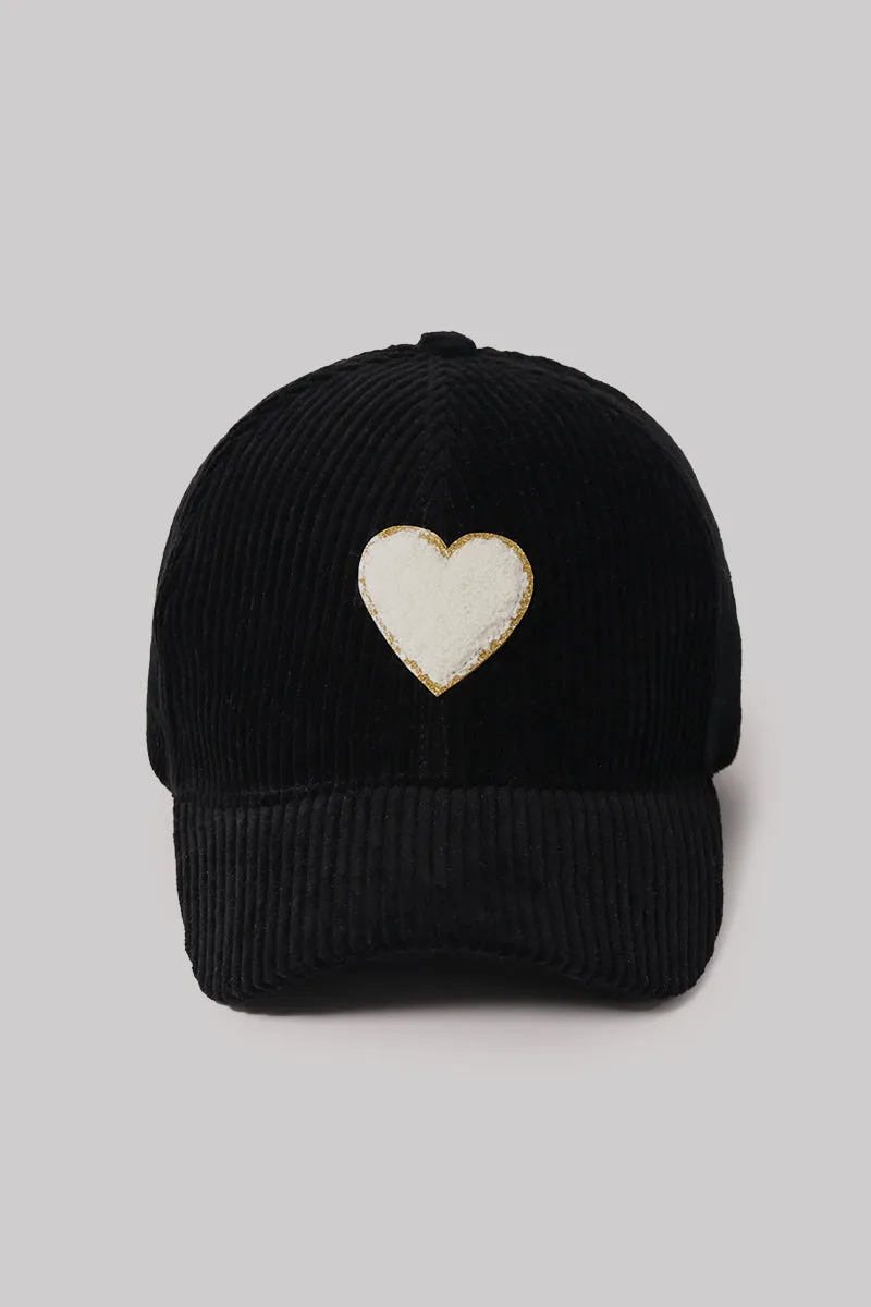 FWCAP2217 - Heart Chenille Patch Corduroy Baseball Cap
