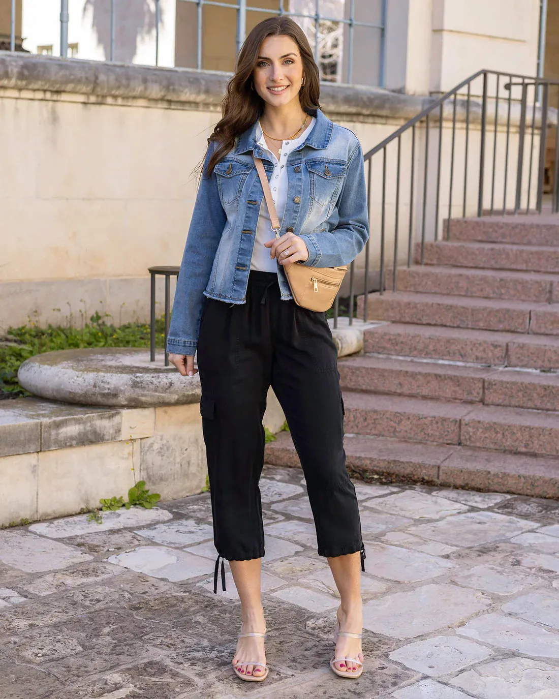 Grace & Lace Tencel Lyocell Cropped Cargo Pants - Black