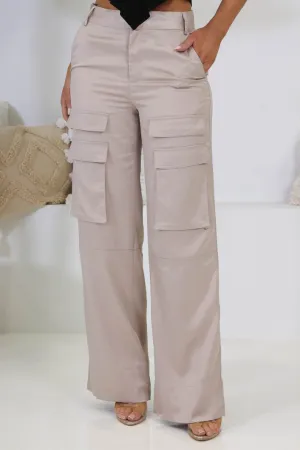 GRACELAND WIDE LEG PANTS - Champagne Satin
